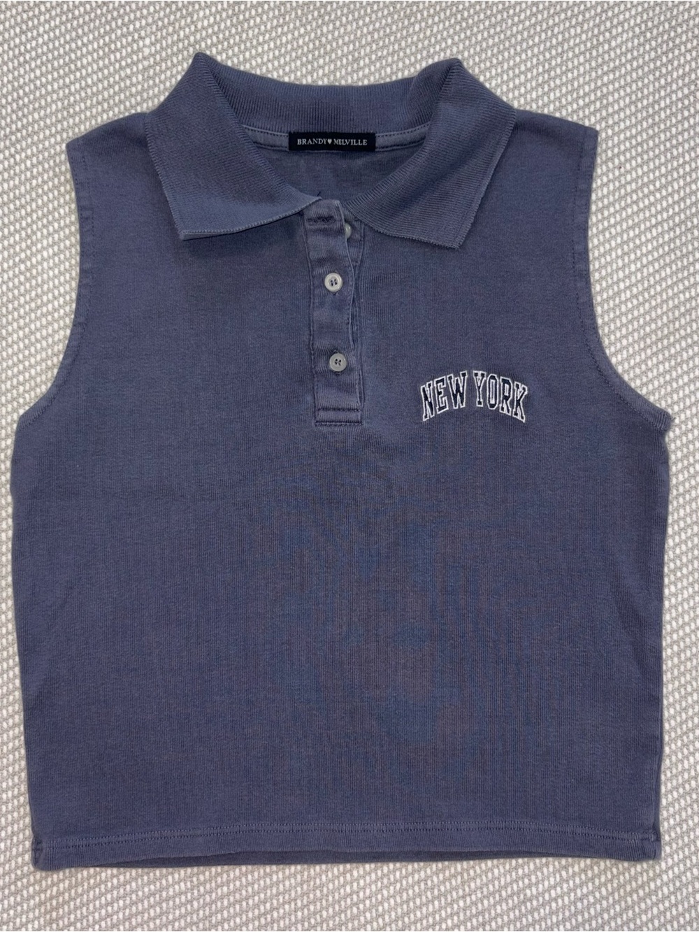 Brandy Melville Navy Blue New York Embroidered Cropped Polo Tank Top One Size